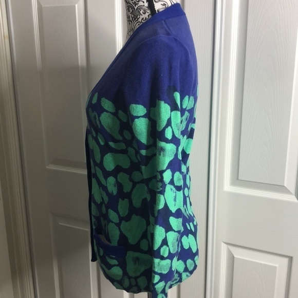 Tracy Reese Cardigan Green Blue Pockets S Spot - Picture 2 of 5
